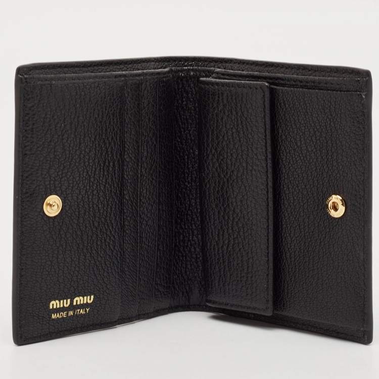 Pre Owned Miu Miu Black/Brown Monogram Canvas and Madras Leather Bifold Wallet