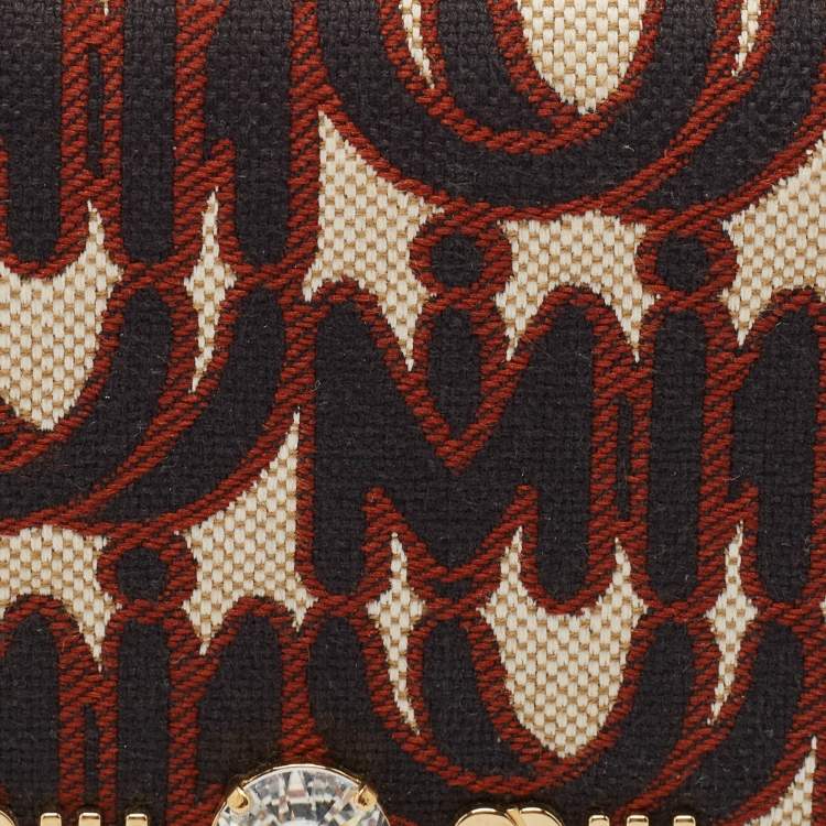 Pre Owned Miu Miu Black/Brown Monogram Canvas and Madras Leather Bifold Wallet