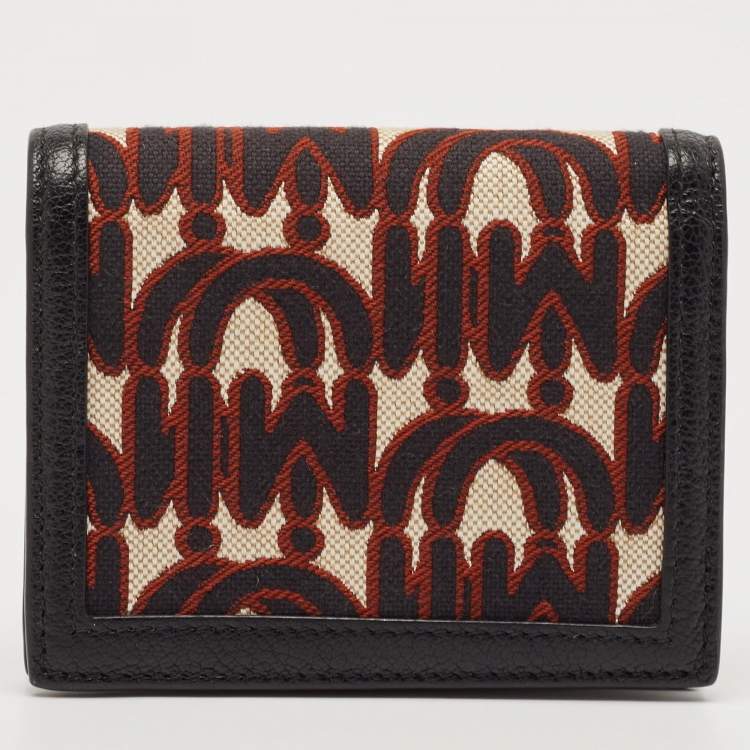 Pre Owned Miu Miu Black/Brown Monogram Canvas and Madras Leather Bifold Wallet