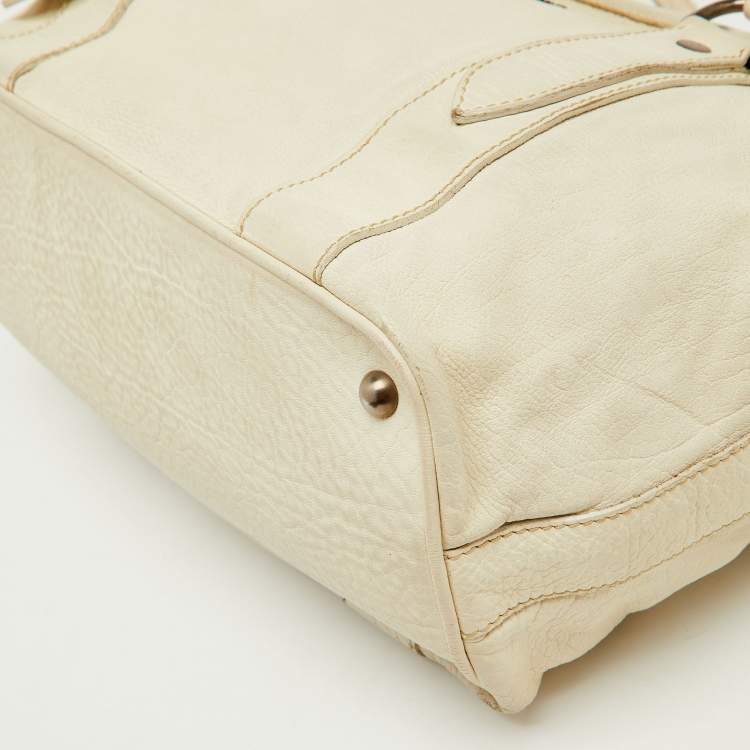 Pre Owned Miu Miu White Leather Vintage Jeweled Tote