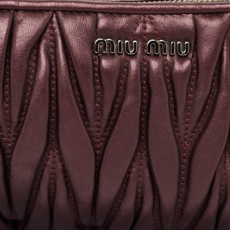 Pre Owned Miu Miu Dark Purple Matalasse  Leather Zip Clutch