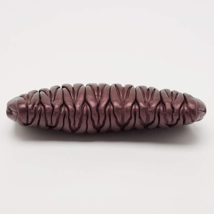 Pre Owned Miu Miu Dark Purple Matalasse  Leather Zip Clutch