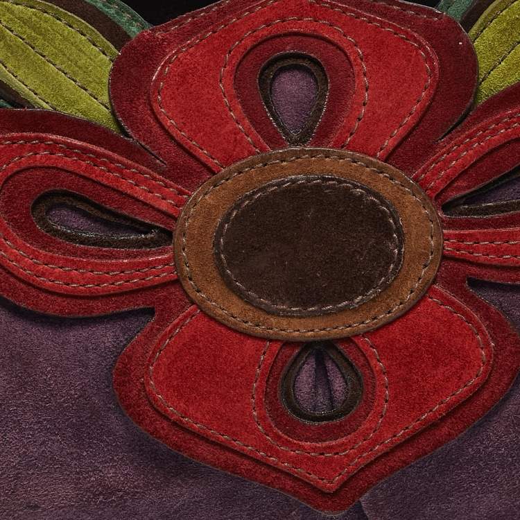 Pre Owned Miu Miu Multicolor Suede Floral Patch Shoulder Bag