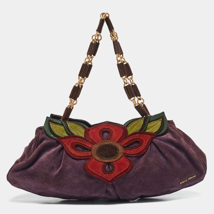 Pre Owned Miu Miu Multicolor Suede Floral Patch Shoulder Bag