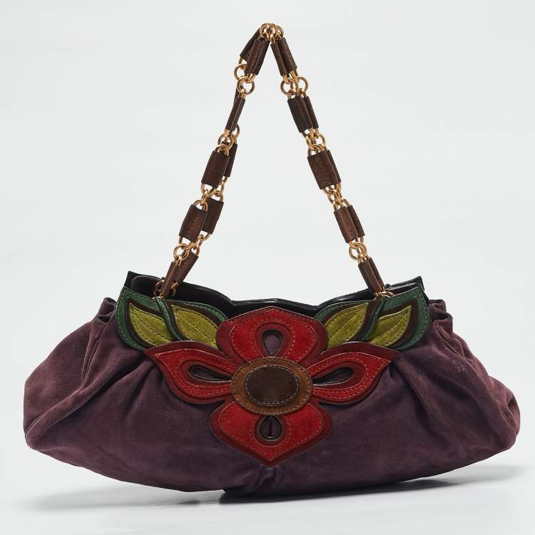 Pre Owned Miu Miu Multicolor Suede Floral Patch Shoulder Bag