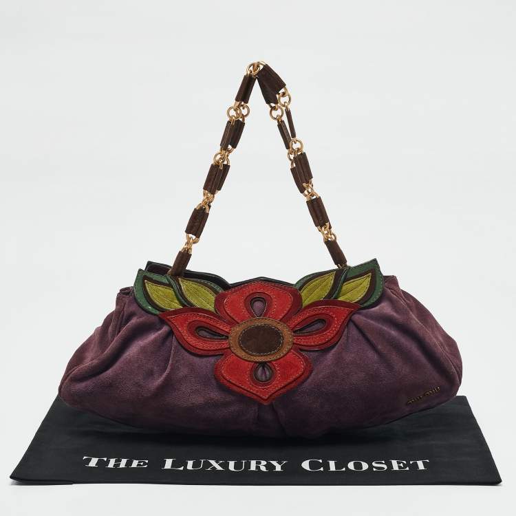 Pre Owned Miu Miu Multicolor Suede Floral Patch Shoulder Bag