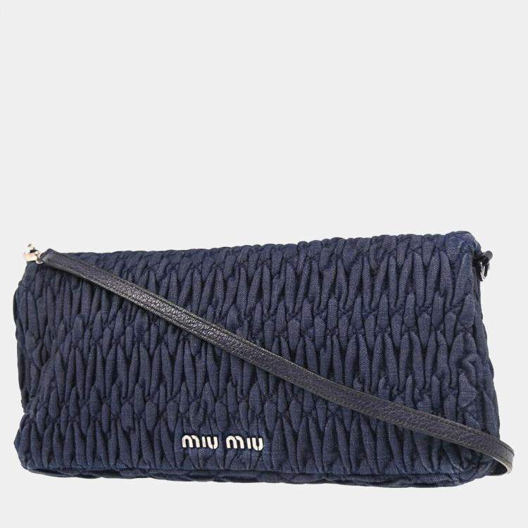Pre Owned Miu Miu Navy Denim Matelasse Shoulder Bag