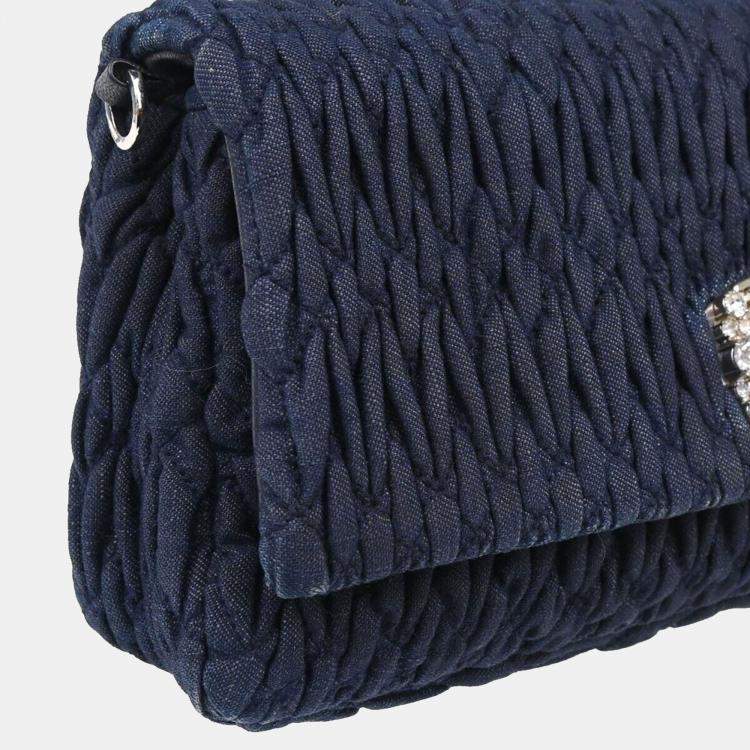 Pre Owned Miu Miu Navy Denim Matelasse Shoulder Bag