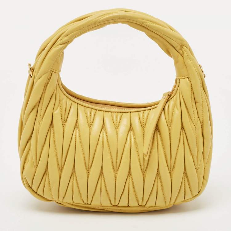 Pre Owned Miu Miu Yellow Matelassé Leather Wander Mini Hobo