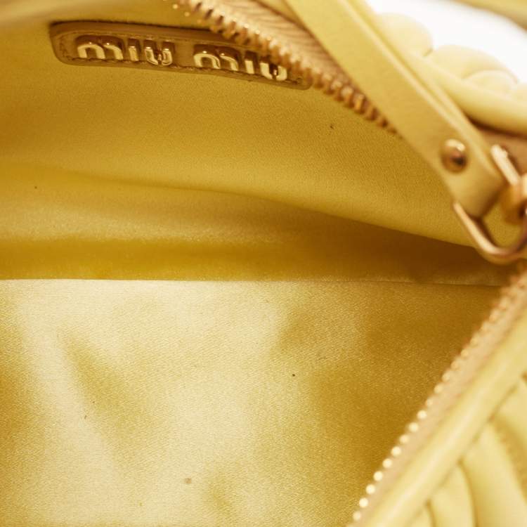 Pre Owned Miu Miu Yellow Matelassé Leather Wander Mini Hobo