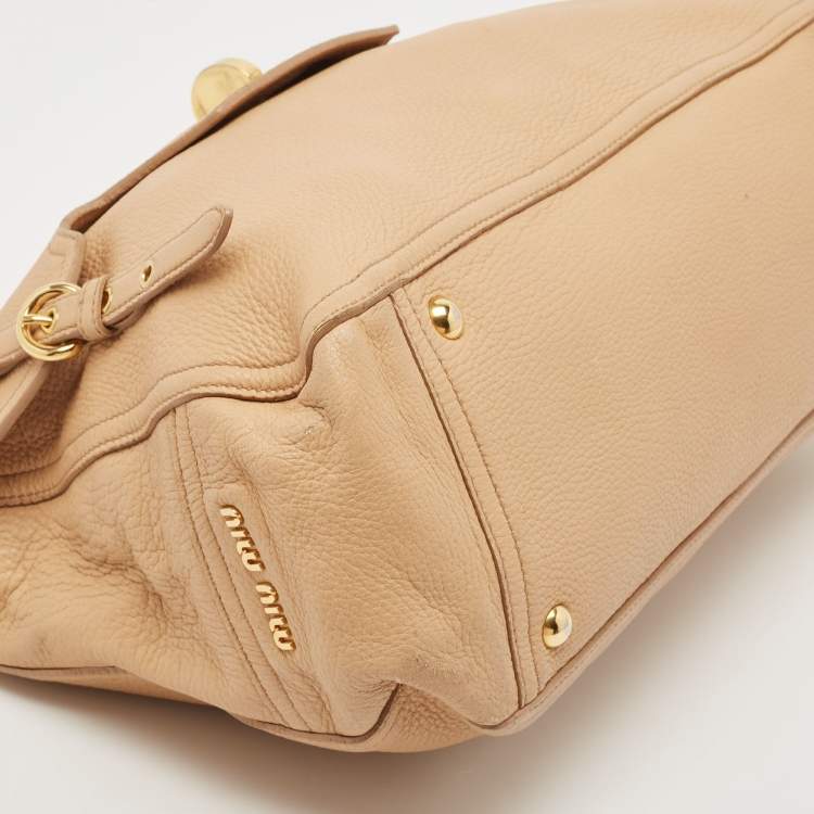 Pre Owned Miu Miu Beige Leather Paloma Top Handle Bag