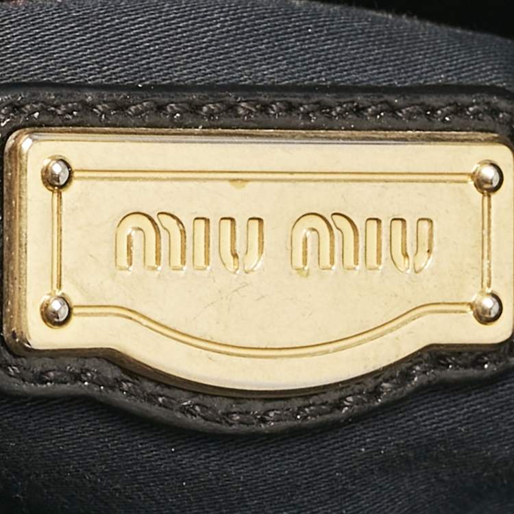Pre Owned Miu Miu Black Vitello Lux Leather Ruched Tote 