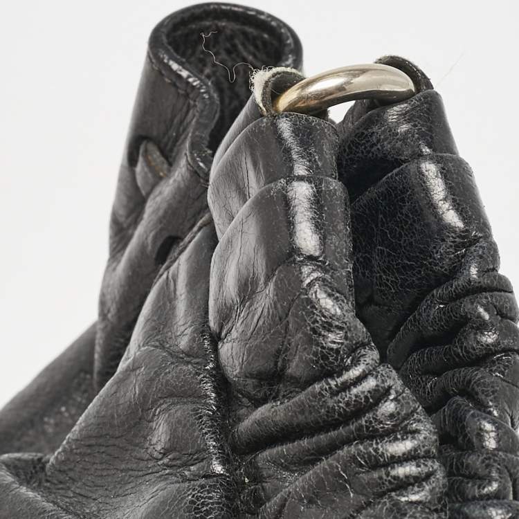 Pre Owned Miu Miu Black Vitello Lux Leather Ruched Tote 