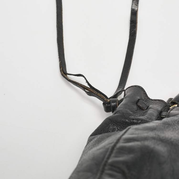 Pre Owned Miu Miu Black Vitello Lux Leather Ruched Tote 