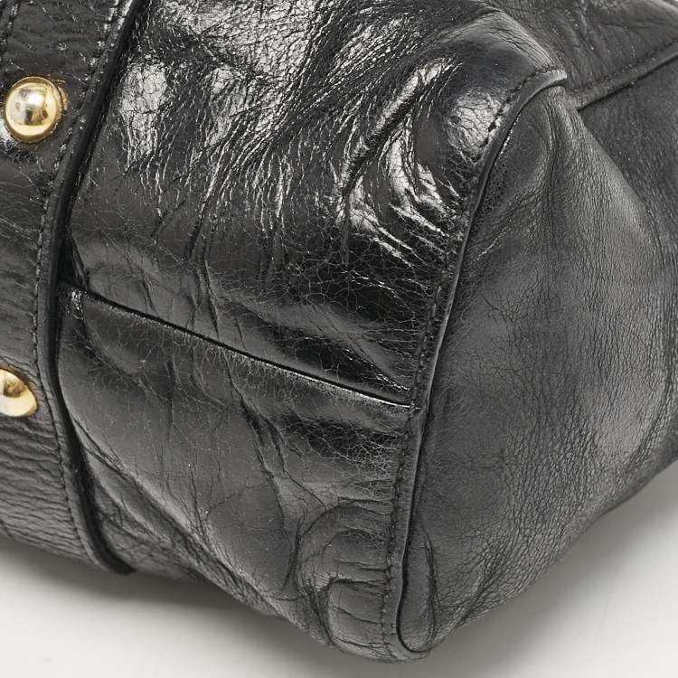Pre Owned Miu Miu Black Vitello Lux Leather Ruched Tote 