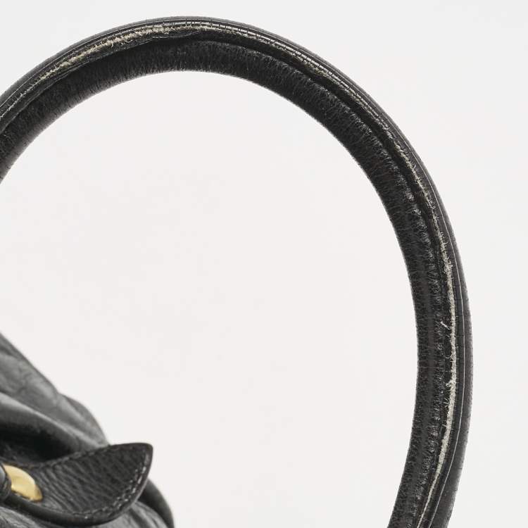 Pre Owned Miu Miu Black Vitello Lux Leather Ruched Tote 
