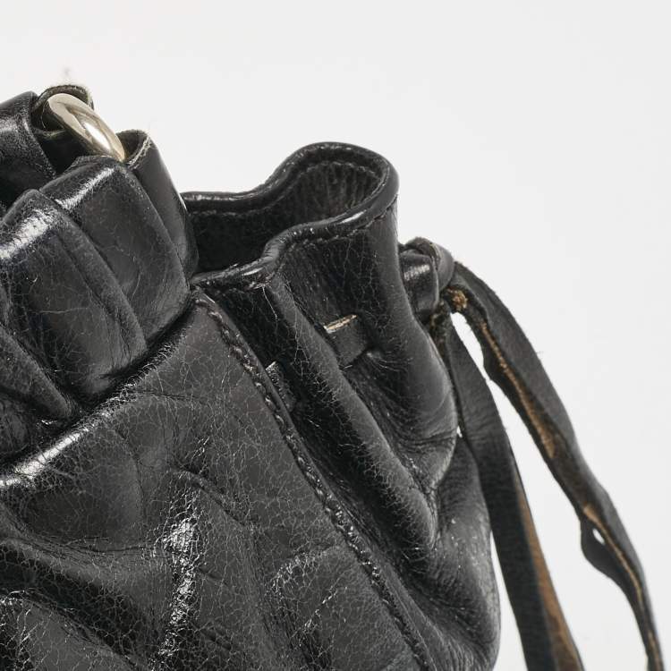Pre Owned Miu Miu Black Vitello Lux Leather Ruched Tote 
