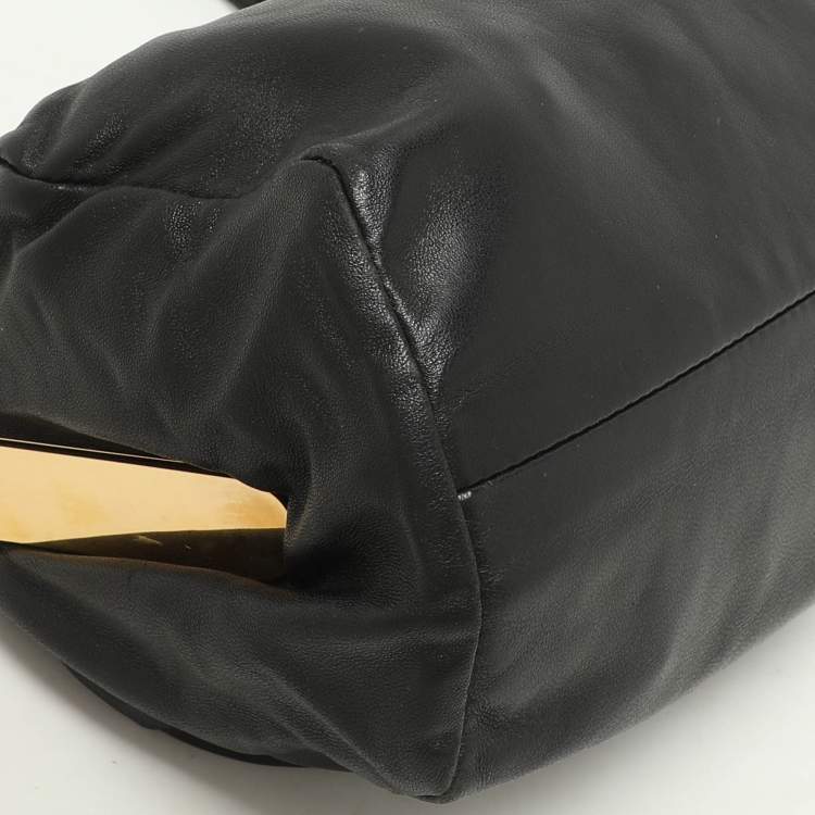 Pre Owned Miu Miu Black Leather Vintage Frame Clutch