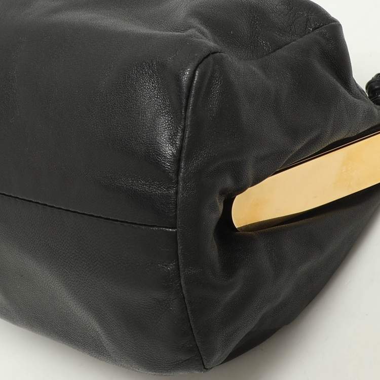 Pre Owned Miu Miu Black Leather Vintage Frame Clutch