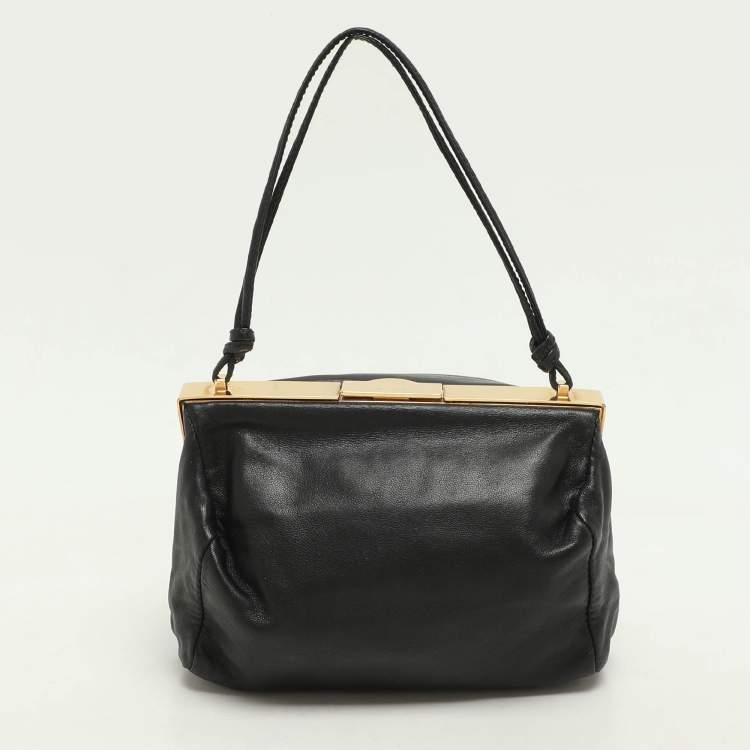 Pre Owned Miu Miu Black Leather Vintage Frame Clutch