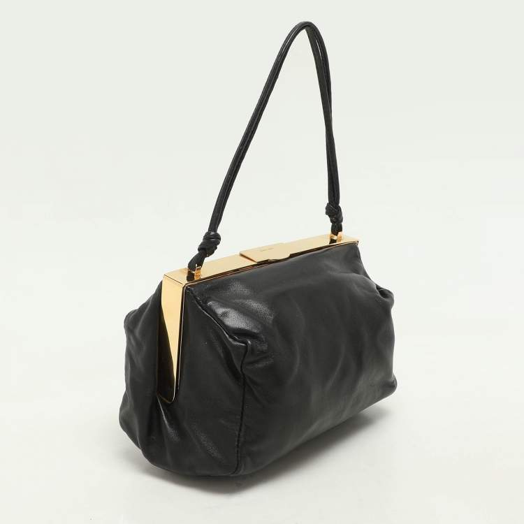 Pre Owned Miu Miu Black Leather Vintage Frame Clutch