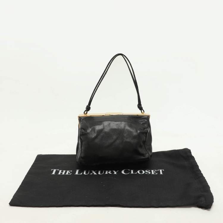 Pre Owned Miu Miu Black Leather Vintage Frame Clutch