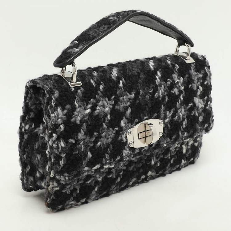 Pre Owned Miu Miu Grey Wool Blend and Leather Top Handle Bag