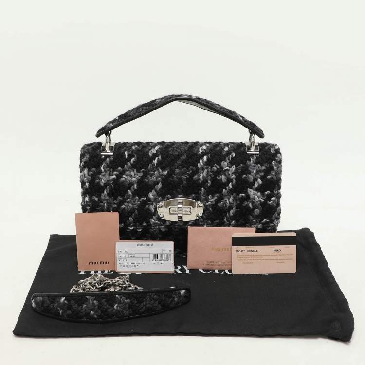 Pre Owned Miu Miu Grey Wool Blend and Leather Top Handle Bag