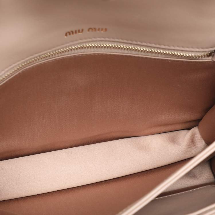 Pre Owned Miu Miu Beige Matelasse Leather Top Handle Bag