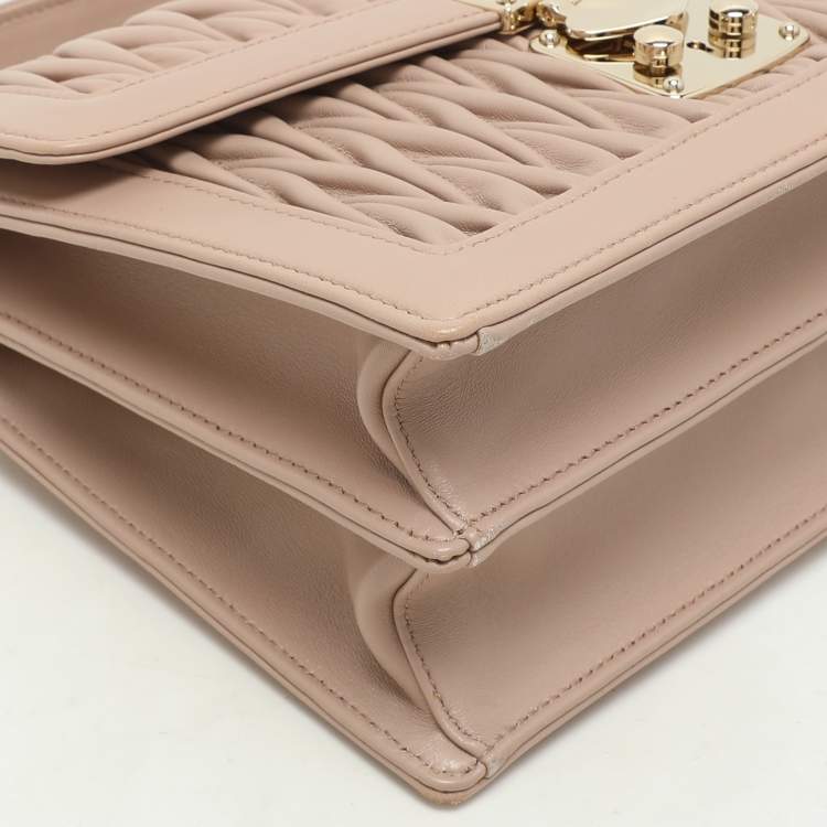 Pre Owned Miu Miu Beige Matelasse Leather Top Handle Bag