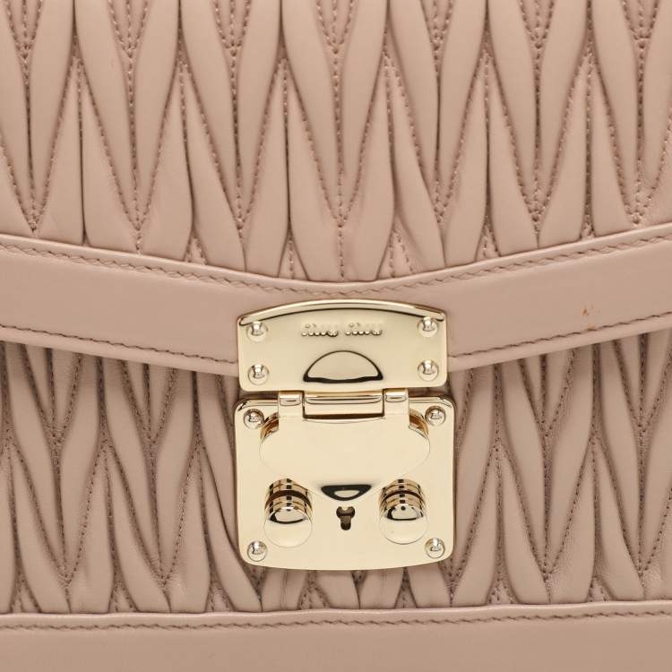 Pre Owned Miu Miu Beige Matelasse Leather Top Handle Bag