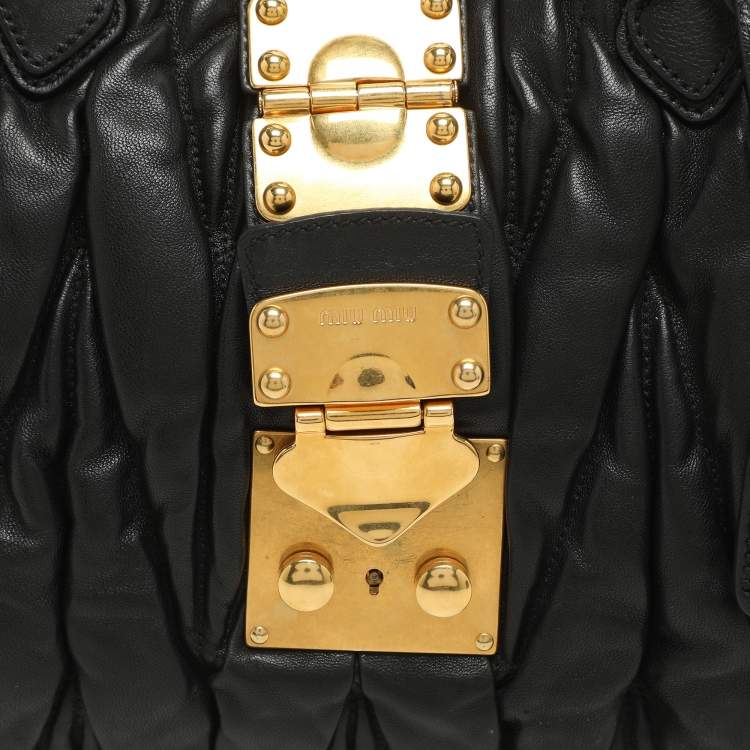 Pre Owned Miu Miu Black Matelasse Leather Coffer Satchel