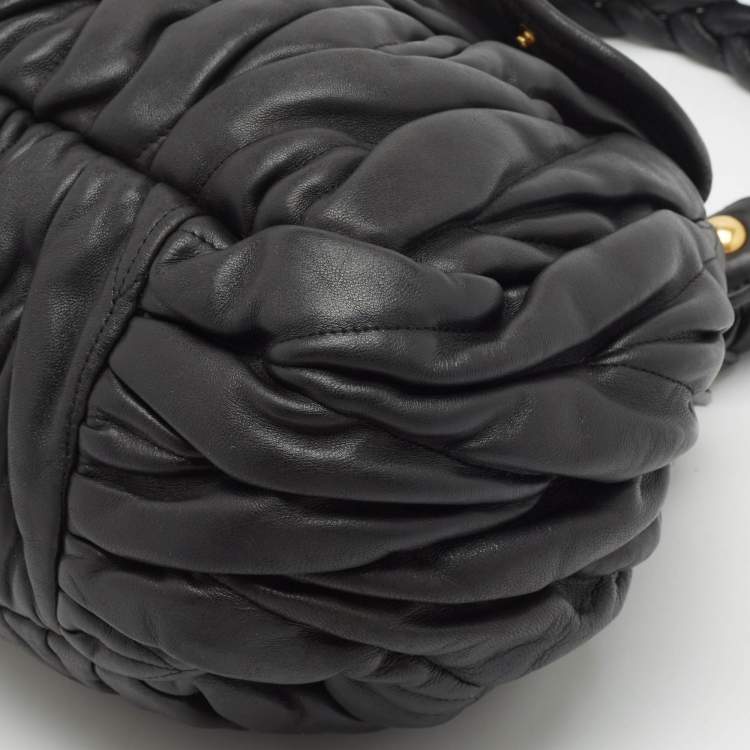 Pre Owned Miu Miu Black Matelassé Leather Coffer Frame Satchel