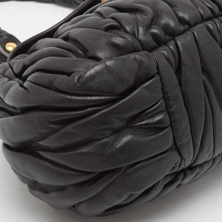 Pre Owned Miu Miu Black Matelassé Leather Coffer Frame Satchel