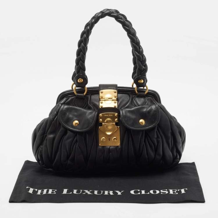 Pre Owned Miu Miu Black Matelassé Leather Coffer Frame Satchel