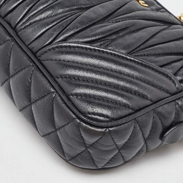 Pre Owned Miu Miu Black Matelasse Leather Crossbody Bag