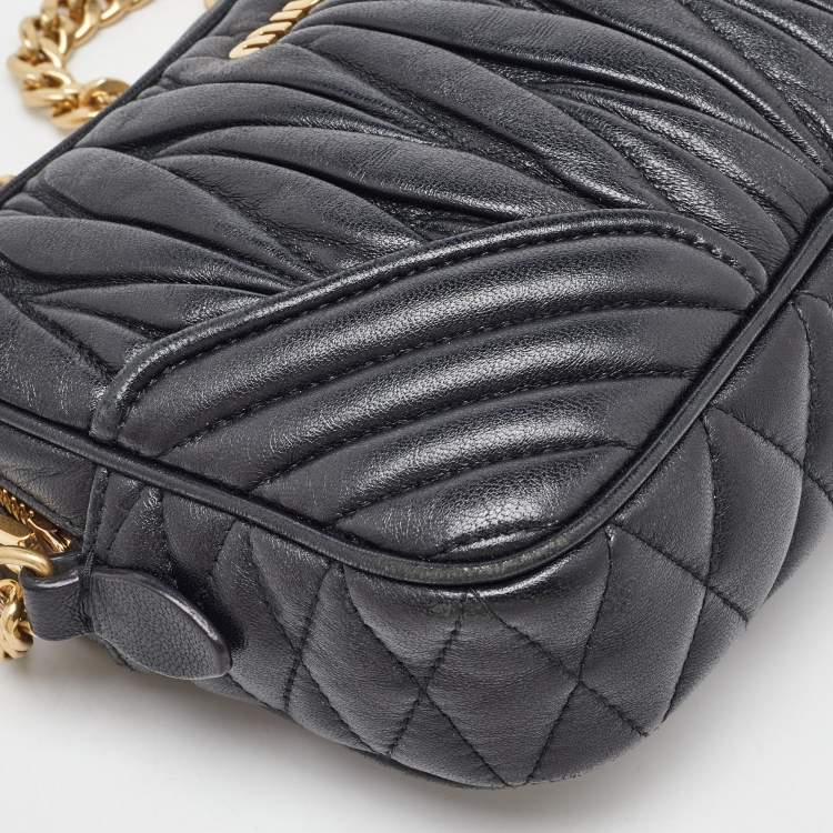 Pre Owned Miu Miu Black Matelasse Leather Crossbody Bag