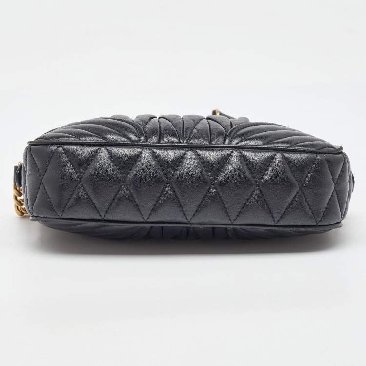 Pre Owned Miu Miu Black Matelasse Leather Crossbody Bag