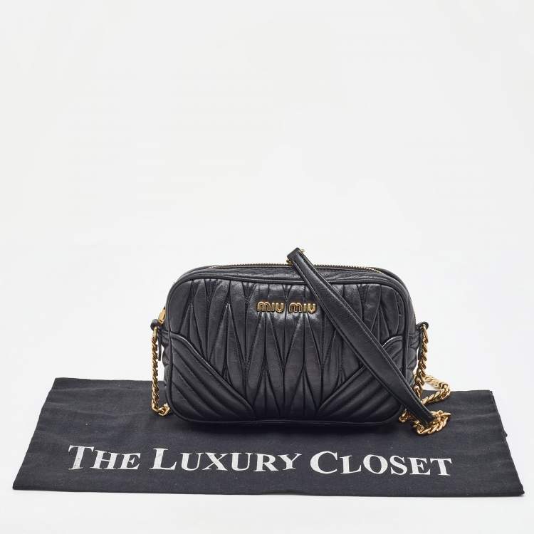 Pre Owned Miu Miu Black Matelasse Leather Crossbody Bag