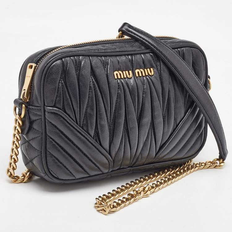 Pre Owned Miu Miu Black Matelasse Leather Crossbody Bag