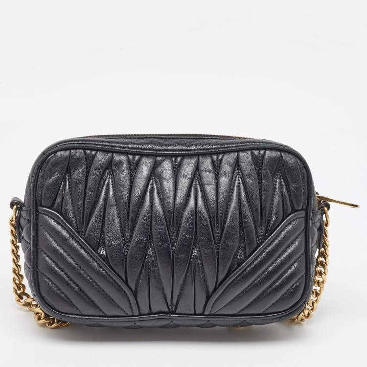 Pre Owned Miu Miu Black Matelasse Leather Crossbody Bag