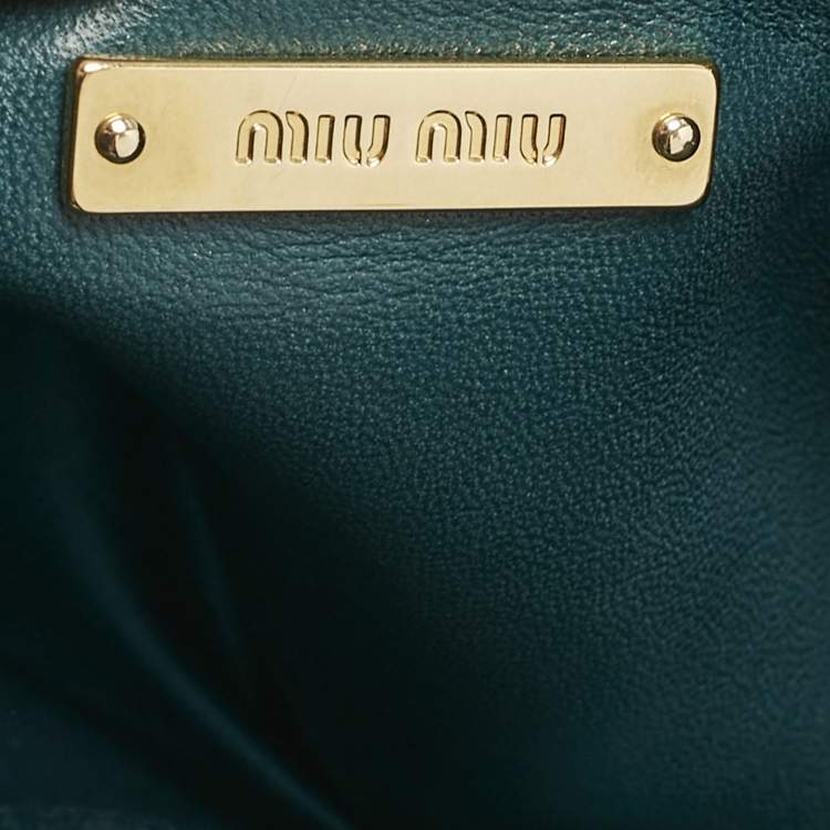 Pre Owned Miu Miu Green Matelassé Leather Mini Crystals Embellished Coffer Hobo