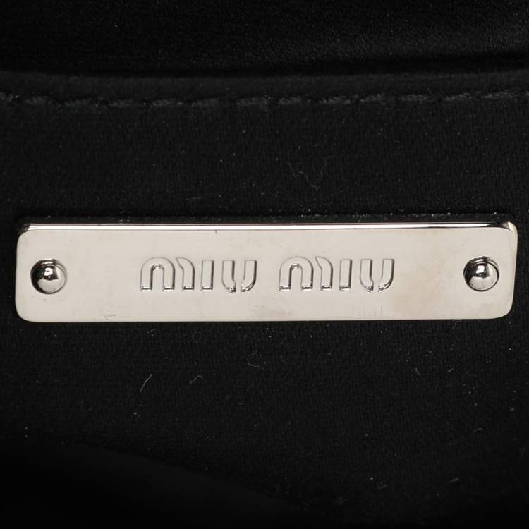 Pre Owned Miu Miu Black Leather Crystal Fringe Drawstring Bucket Bag