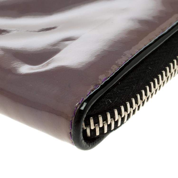 Pre Owned Miu Miu Lilac Patent Leather Zip Around Wallet