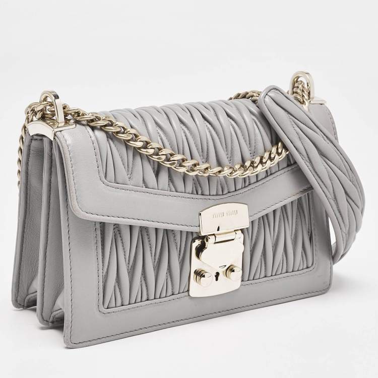 Pre Owned Miu Miu Grey Matelassé Leather Confidential Crossbody Bag
