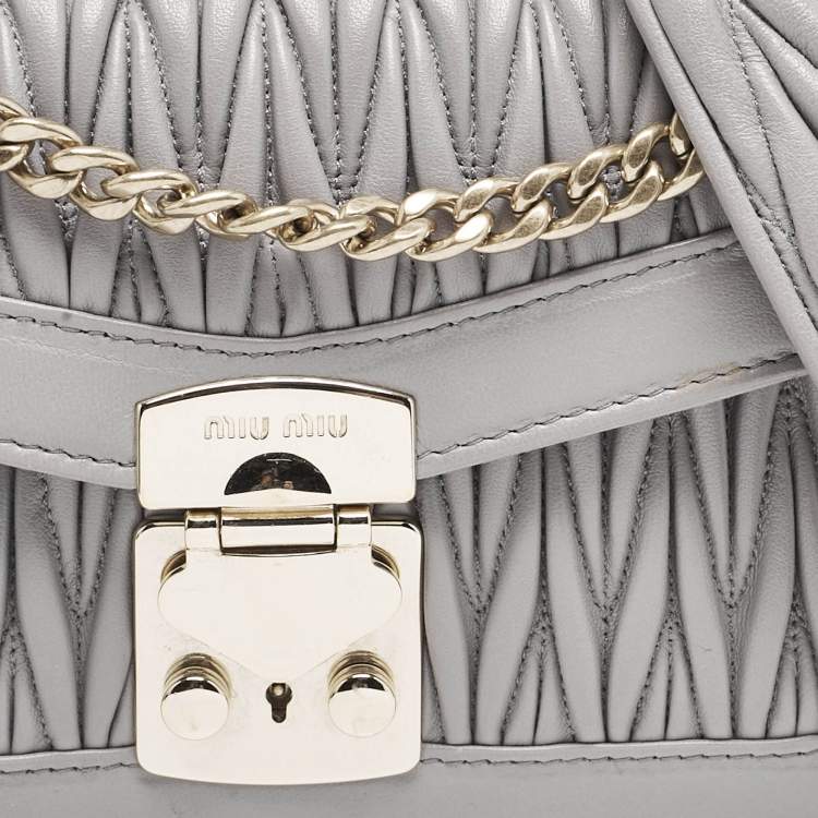 Pre Owned Miu Miu Grey Matelassé Leather Confidential Crossbody Bag