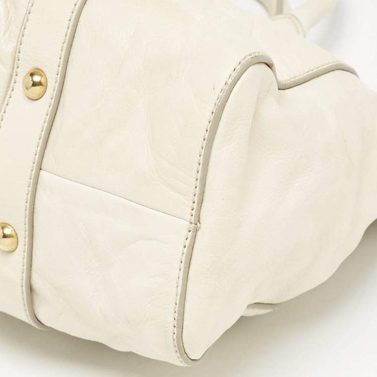 Pre Owned Miu Miu Off White Vitello Shine Leather Gathered Tote