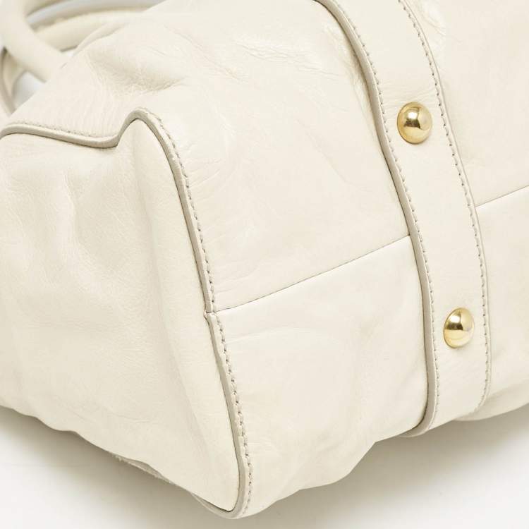 Pre Owned Miu Miu Off White Vitello Shine Leather Gathered Tote