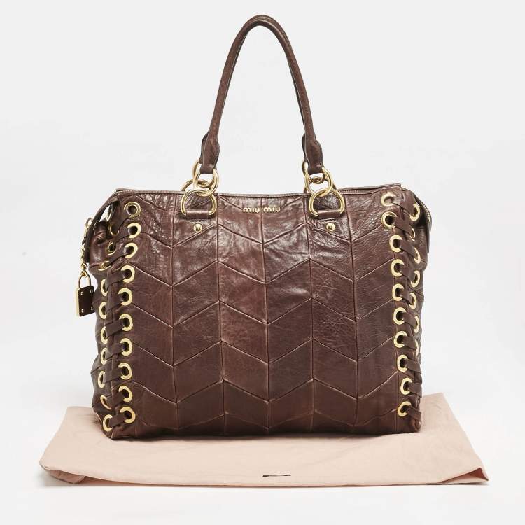 Pre Owned Miu Miu Brown Matelasse Leather Grommet Tote