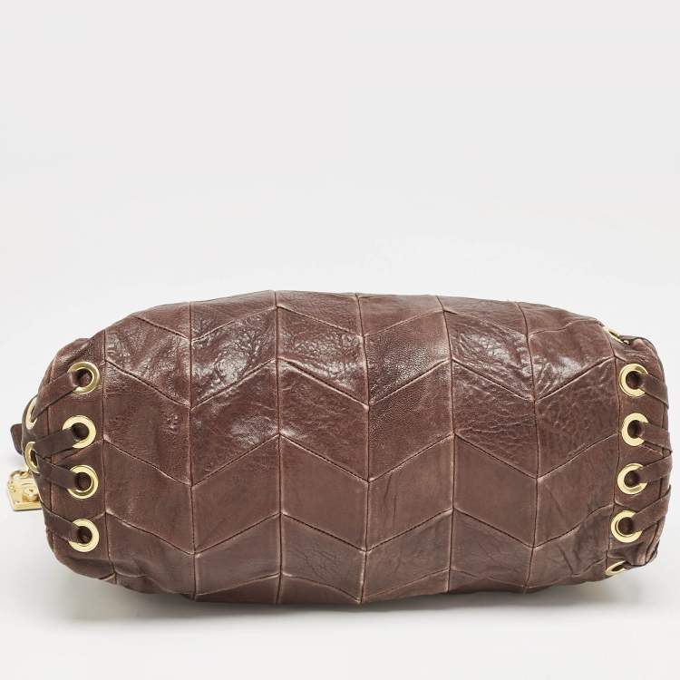 Pre Owned Miu Miu Brown Matelasse Leather Grommet Tote